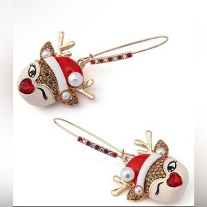 Betsey Johnson Santa Baby Christmas Reindeer Red and Gold Drop Dangle